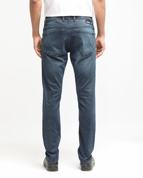 Rare Rabbit Men's Diep Fluorescent Blue Mid Wash Mid-Rise Slim Fit Jeans