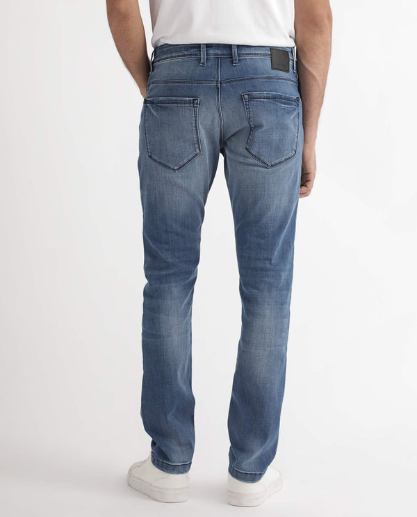 Rare Rabbit Men's Dijon Blue Mid Wash Mid-Rise Slim Fit Jeans