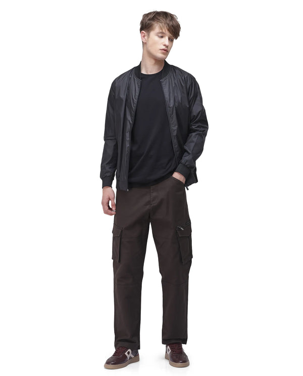 Rare Rabbit Men's Dima Dark Brown Cotton Elastane Fabric Button And Zip Closure Cargo Trouser