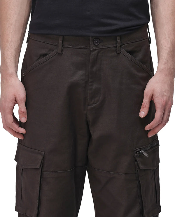 Rare Rabbit Men's Dima Dark Brown Cotton Elastane Fabric Button And Zip Closure Cargo Trouser