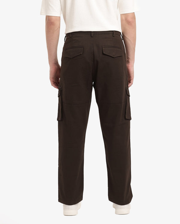 Rare Rabbit Men's Dima Brown Cotton Elastane Fabric Button And Zip Closure Cargo Trouser