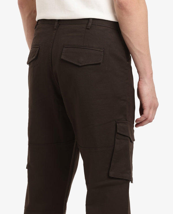 Rare Rabbit Men's Dima Brown Cotton Elastane Fabric Button And Zip Closure Cargo Trouser