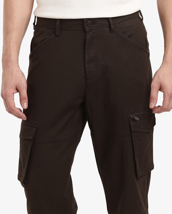 Rare Rabbit Men's Dima Brown Cotton Elastane Fabric Button And Zip Closure Cargo Trouser