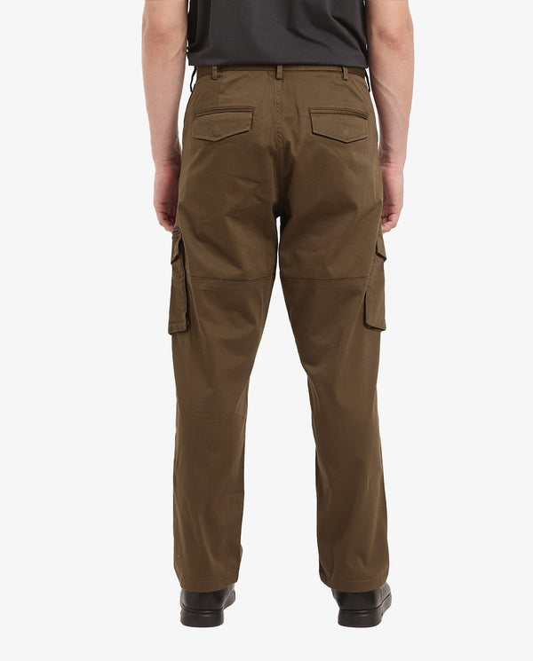 Rare Rabbit Men's Dima Dark Olive Cotton Elastane Fabric Button And Zip Closure Cargo Trouser