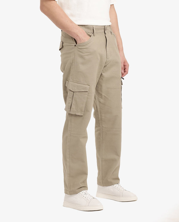 Rare Rabbit Men's Dima Light Olive Cotton Elastane Fabric Button And Zip Closure Cargo Trouser