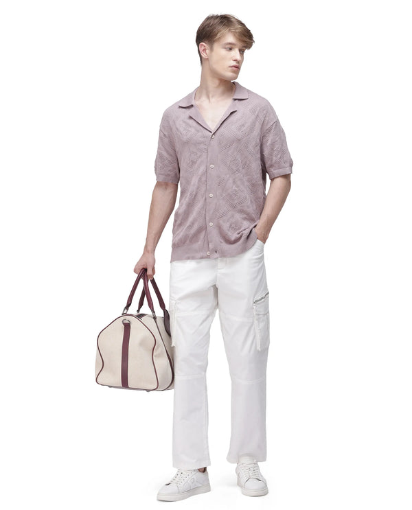 Rare Rabbit Men's Dima White Cotton Elastane Fabric Button And Zip Closure Cargo Trouser