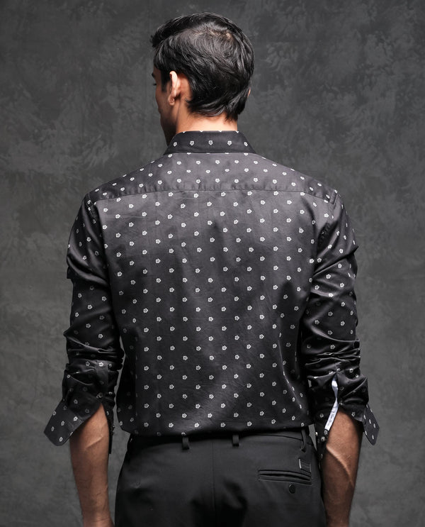 Rare Rabbit Men's Dimp Black Cotton Fabric Full Sleeves Floral Print Shirt