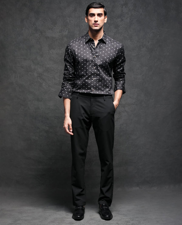 Rare Rabbit Men's Dimp Black Cotton Fabric Full Sleeves Floral Print Shirt