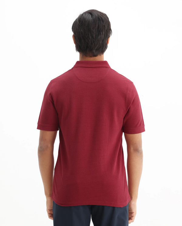 Rare Rabbit Men Dive Red Cotton Fabric Short Sleeve Button Closure Regular Fit Embroidered Logo Plain Polo T-Shirt