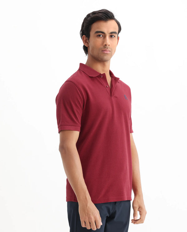 Rare Rabbit Men Dive Red Cotton Fabric Short Sleeve Button Closure Regular Fit Embroidered Logo Plain Polo T-Shirt