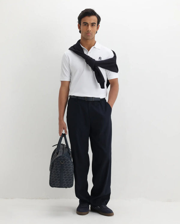 Rare Rabbit Men Dive White Cotton Fabric Short Sleeve Button Closure Regular Fit Embroidered Logo Plain Polo T-Shirt