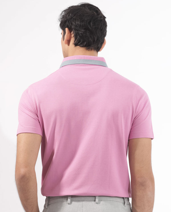 Rare Rabbit Men's Divide Light Purple Cotton Fabric Striped Collar Half Sleeves Polo T-Shirt