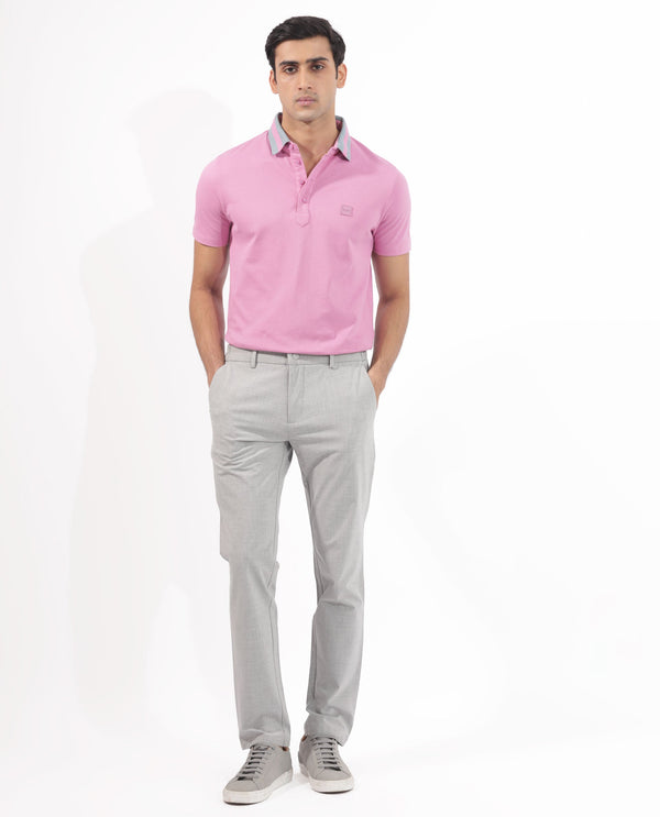 Rare Rabbit Men's Divide Light Purple Cotton Fabric Striped Collar Half Sleeves Polo T-Shirt