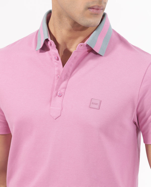 Rare Rabbit Men's Divide Light Purple Cotton Fabric Striped Collar Half Sleeves Polo T-Shirt