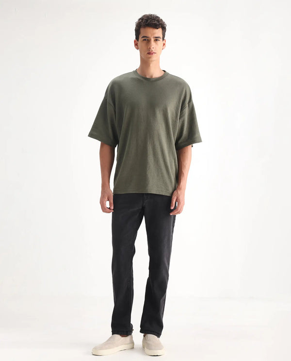 Rare Rabbit Men's Divi Grey Dark Wash Mid-Rise Slim Fit Jeans