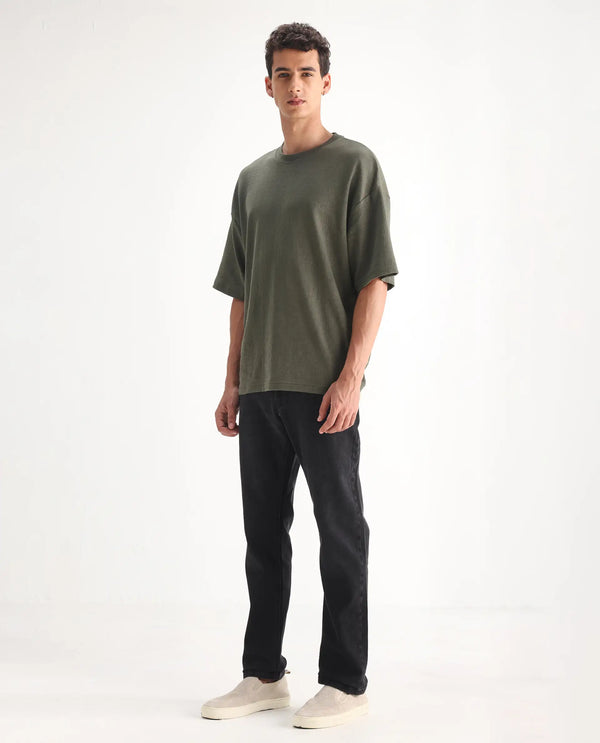 Rare Rabbit Men's Divi Grey Dark Wash Mid-Rise Slim Fit Jeans