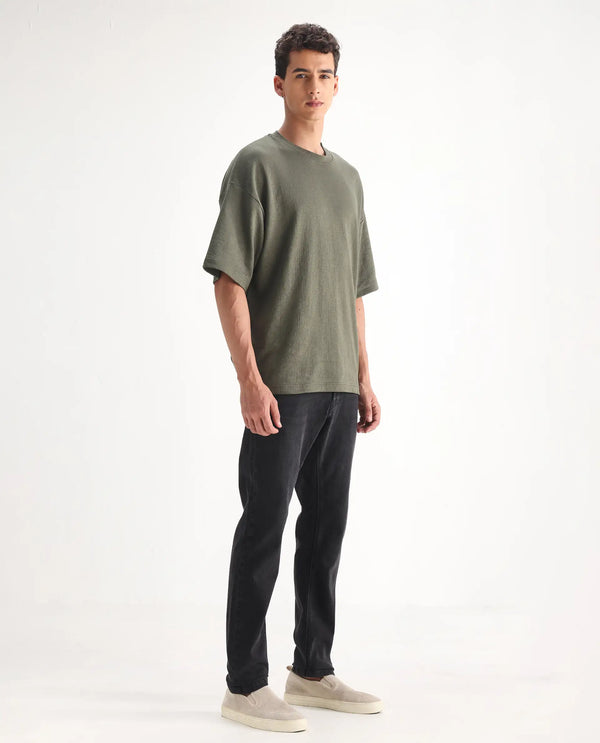 Rare Rabbit Men's Divi Grey Dark Wash Mid-Rise Slim Fit Jeans