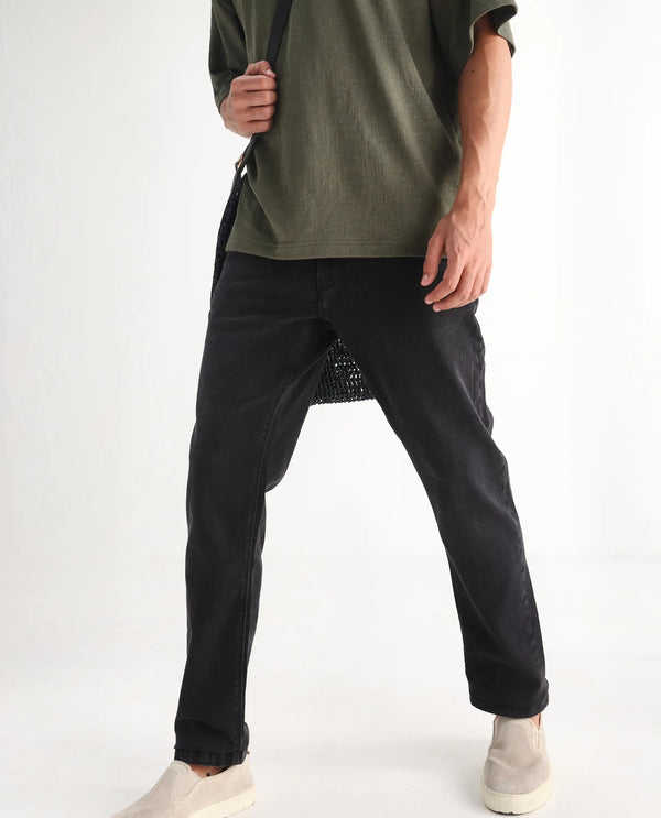Rare Rabbit Men's Divi Grey Dark Wash Mid-Rise Slim Fit Jeans