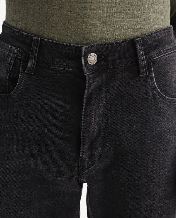 Rare Rabbit Men's Divi Grey Dark Wash Mid-Rise Slim Fit Jeans