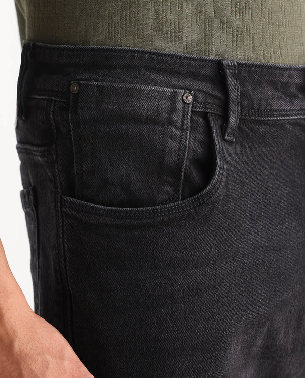 Rare Rabbit Men's Divi Grey Dark Wash Mid-Rise Slim Fit Jeans