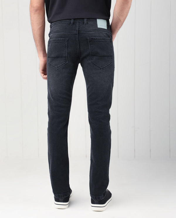Rare Rabbit Men's Divi Grey Dark Wash Mid-Rise Slim Fit Jeans