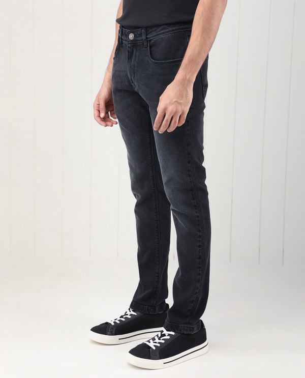 Rare Rabbit Men's Divi Grey Dark Wash Mid-Rise Slim Fit Jeans