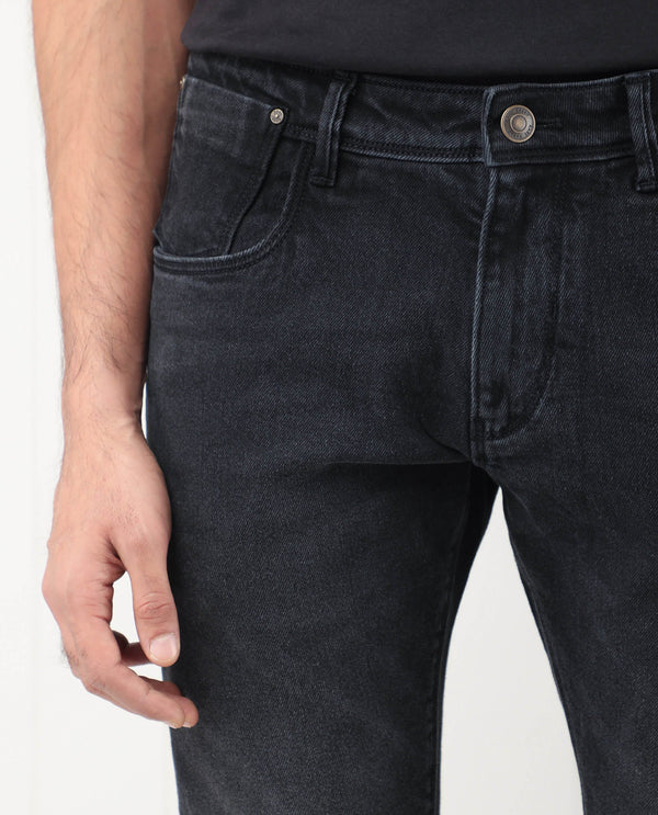 Rare Rabbit Men's Divi Grey Dark Wash Mid-Rise Slim Fit Jeans