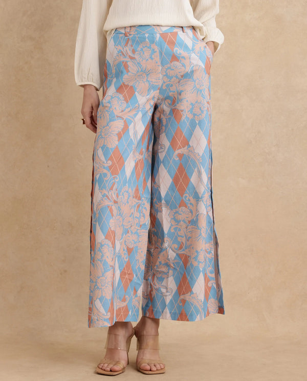 Rareism Women Diyan Light Multi Button Closure Wide Fit Ankle Length Geometric Print Trouser