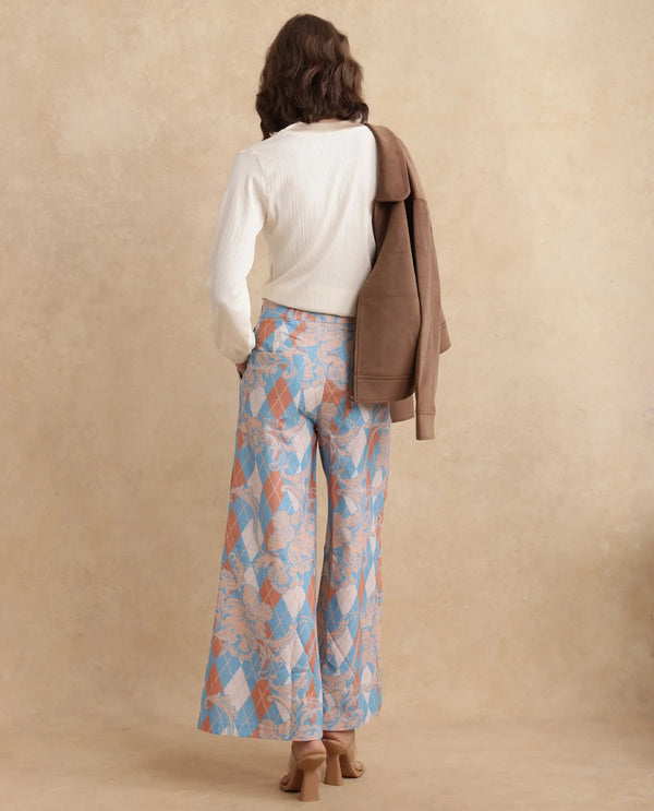 Rareism Women Diyan Light Multi Button Closure Wide Fit Ankle Length Geometric Print Trouser