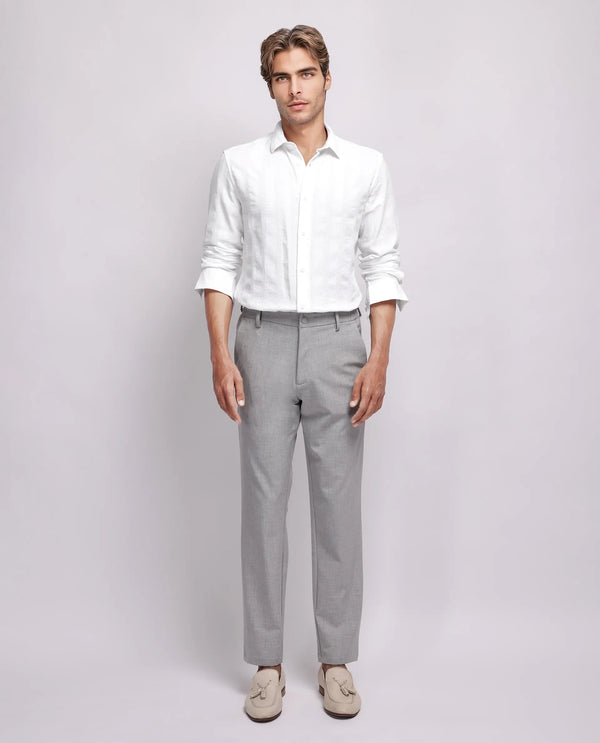 Rare Rabbit Men's Dobbiz White Cotton Fabric Full Sleeve Collared Neck Button Closure Striped Shirt