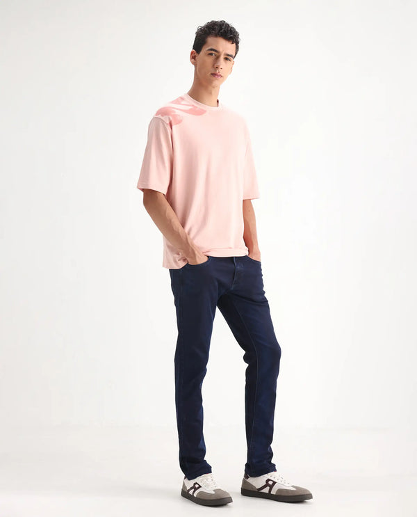 Rare Rabbit Men's Dobe Dark Blue Dark Wash Mid-Rise Slim Fit Jeans