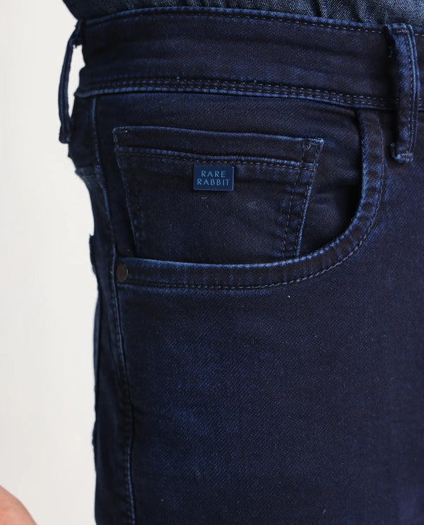 Rare Rabbit Men's Dobe Dark Blue Dark Wash Mid-Rise Slim Fit Jeans