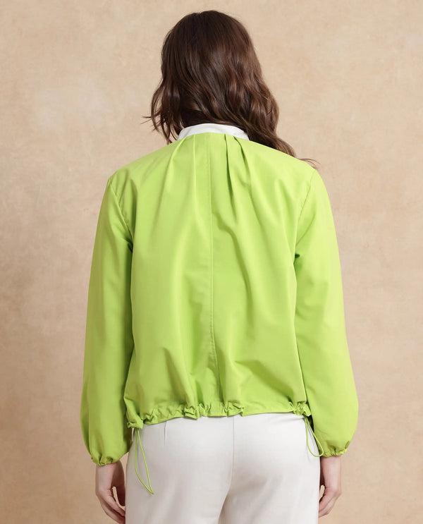 Rareism Women Dockly Green Full Sleeve Round Neck Zipper Closure Plain Jacket
