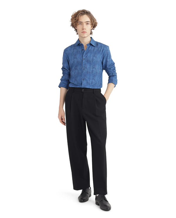 Rare Rabbit Men Doma Blue Full Sleeve Collared Neck Printed Shirt