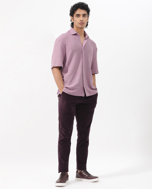 Rare Rabbit Men's Domat Dusky Purple Cotton Fabric Half Sleeve Boxy Fit Jacquard Textured Shirt