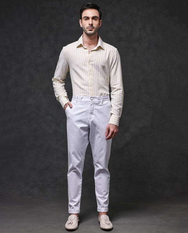 Rare Rabbit Mens Dopple Light Yellow Full Sleeve Regular Collar Cotton Linen Blend Stripe Shirt