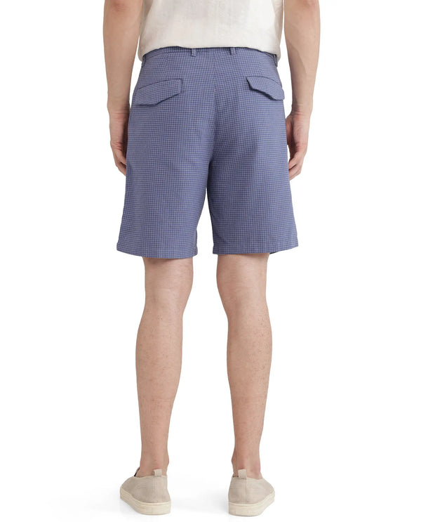 Rare Rabbit Men Dorn Blue Cotton Elastane Fabric Relaxed Fit Pleated Checked Shorts