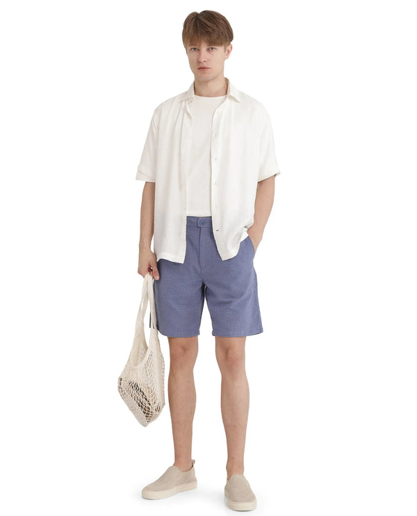 Rare Rabbit Men Dorn Blue Cotton Elastane Fabric Relaxed Fit Pleated Checked Shorts