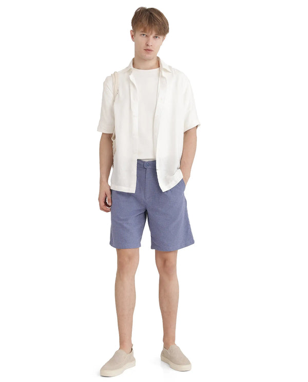 Rare Rabbit Men Dorn Blue Cotton Elastane Fabric Relaxed Fit Pleated Checked Shorts