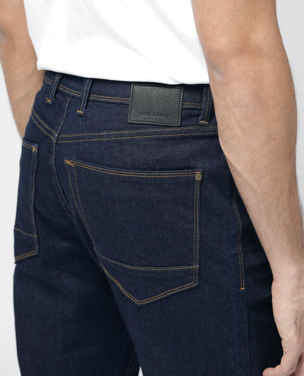 Rare Rabbit Mens Doros Navy Cotton Polyester Solid Regular Fit Dark Wash Jeans
