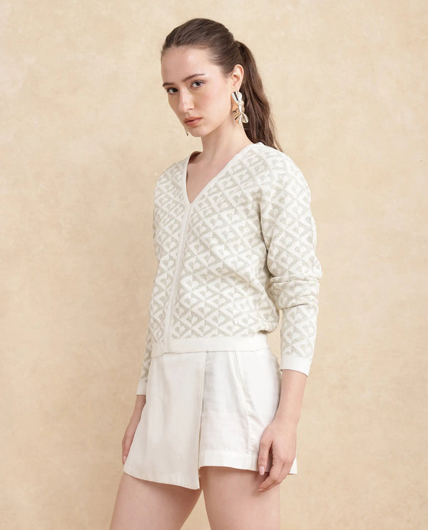 Rareism Women Dortyol Off-White Printed Sweater