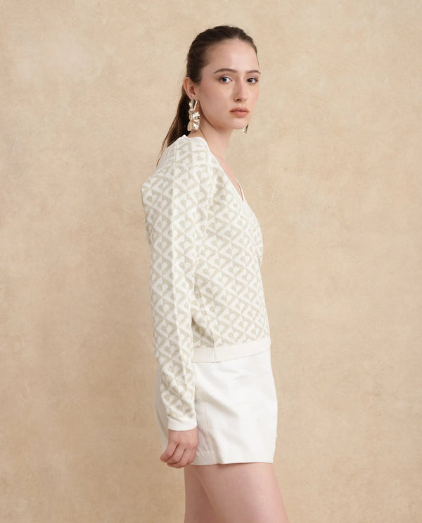 Rareism Women Dortyol Off-White Printed Sweater