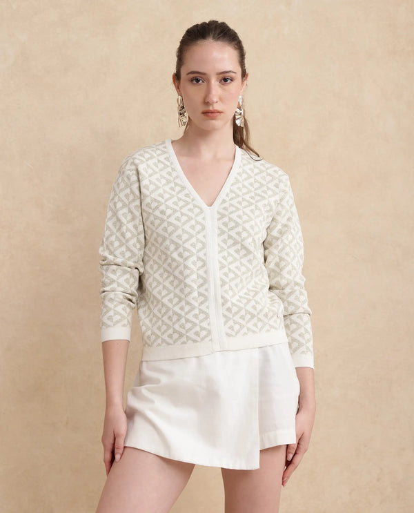 Rareism Women Dortyol Off-White Printed Sweater
