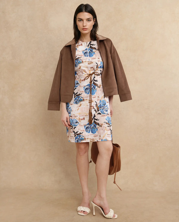 Rareism Women Dreco Beige Sleeveless Round Neck Tie-up Closure A-Line Midi Printed Dress