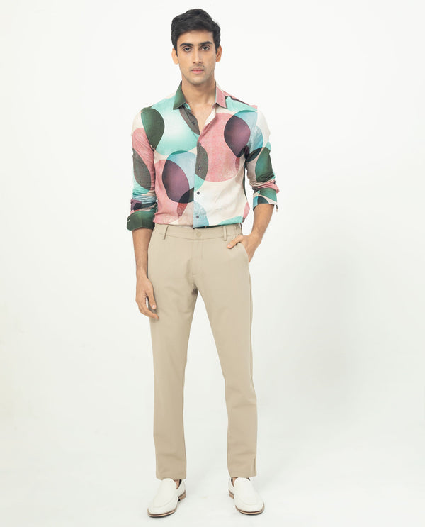 Rare Rabbit Men's Drent Multi Viscose Fabric Overlapped Polka Print Full Sleeves Shirt
