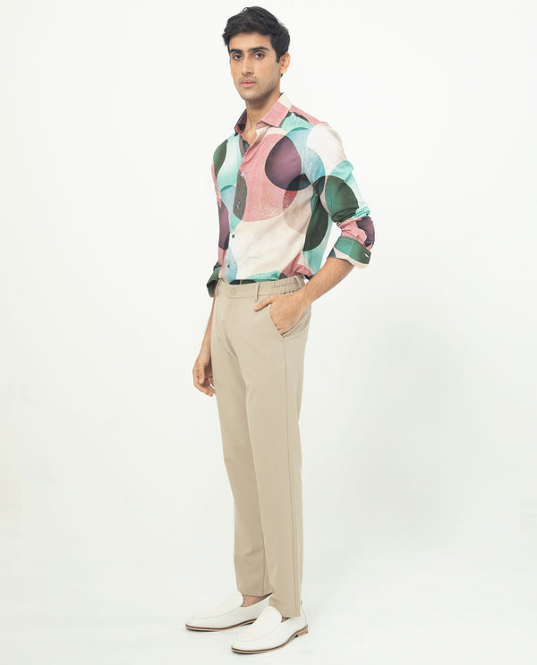 Rare Rabbit Men's Drent Multi Viscose Fabric Overlapped Polka Print Full Sleeves Shirt