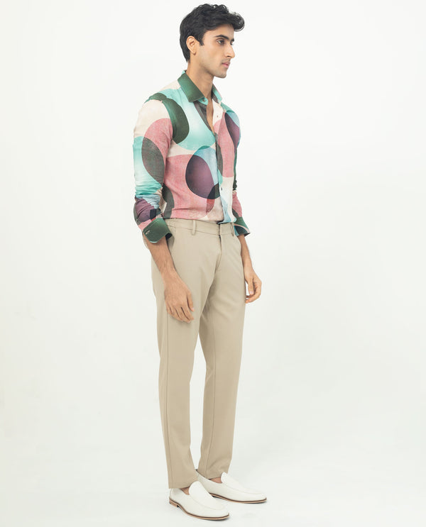 Rare Rabbit Men's Drent Multi Viscose Fabric Overlapped Polka Print Full Sleeves Shirt