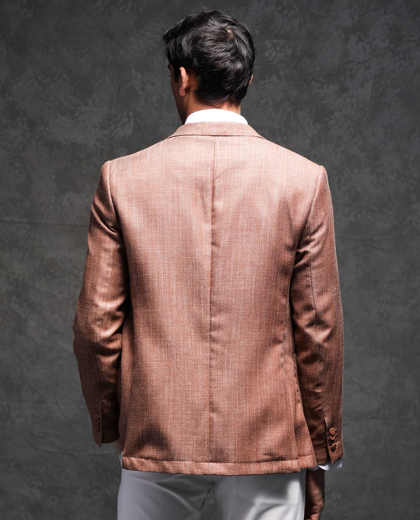Rare Rabbit Men's Drew Brown Polyester Viscose Fabric Notch Lapel Single Breasted Tailored Fit Textured Blazer