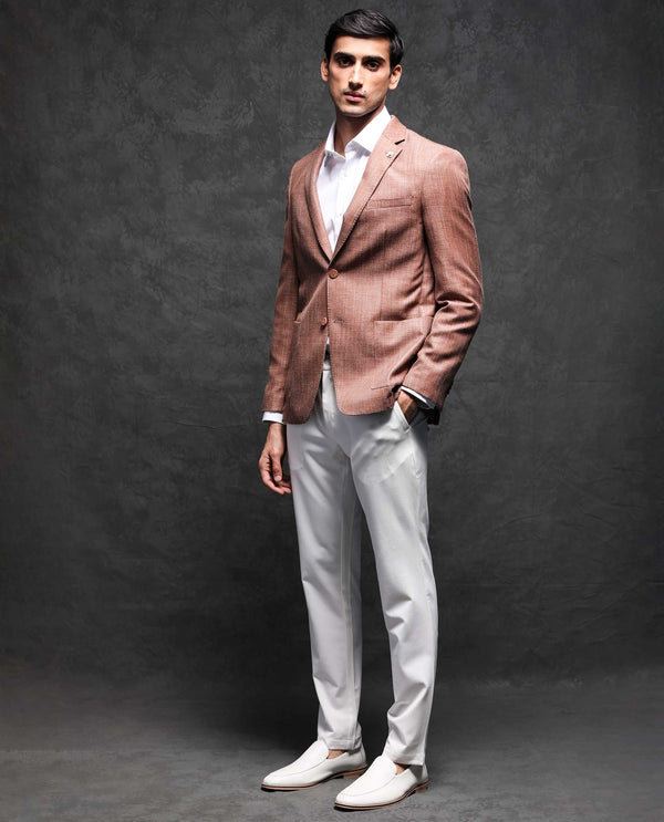 Rare Rabbit Men's Drew Brown Polyester Viscose Fabric Notch Lapel Single Breasted Tailored Fit Textured Blazer