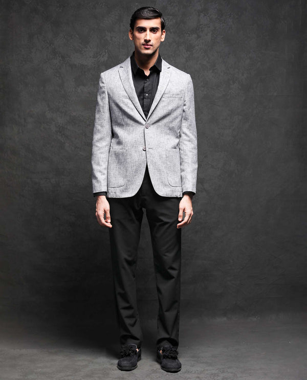 Rare Rabbit Men's Drew Grey Polyester Viscose Fabric Notch Lapel Single Breasted Tailored Fit Textured Blazer